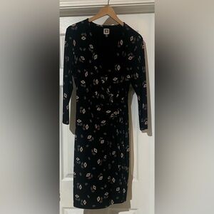 Anne Klein multi colored but black base midi wrap dress size L